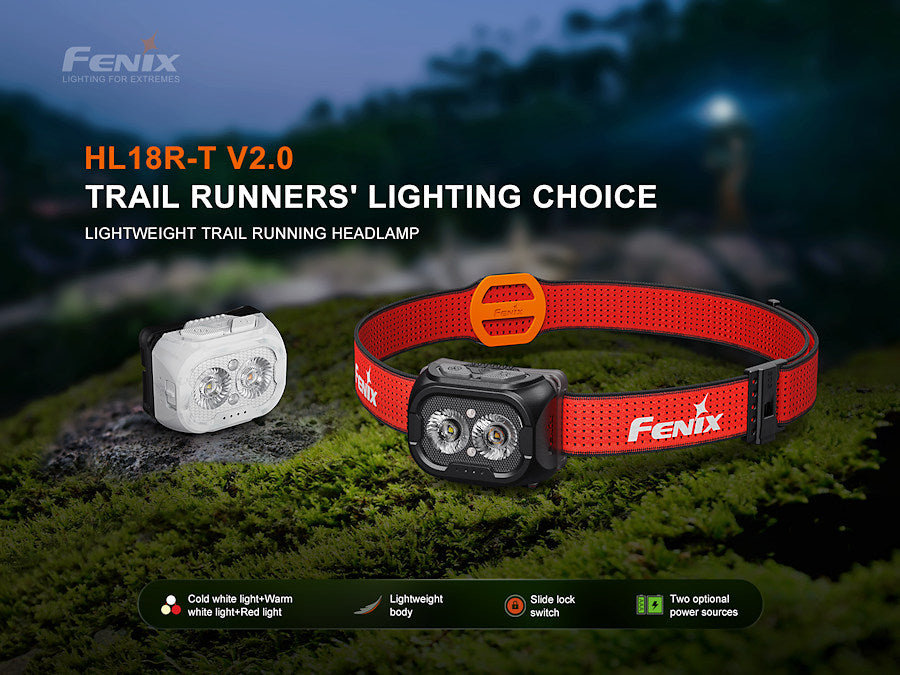 Fenix HL18R-T V2.0 Trail Running Headlamp - White and Black